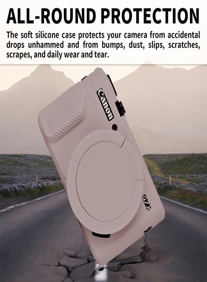 إيزي هود جراب G7X Mark II، جراب واقٍ لكاميرا كانون باور شوت G7X Mark II الرقمية، غطاء عدسة قابل للإزالة، غطاء سيليكون ناعم، غطاء كاميرا مطاطي واقٍ للجسم - رمادي - Image 3